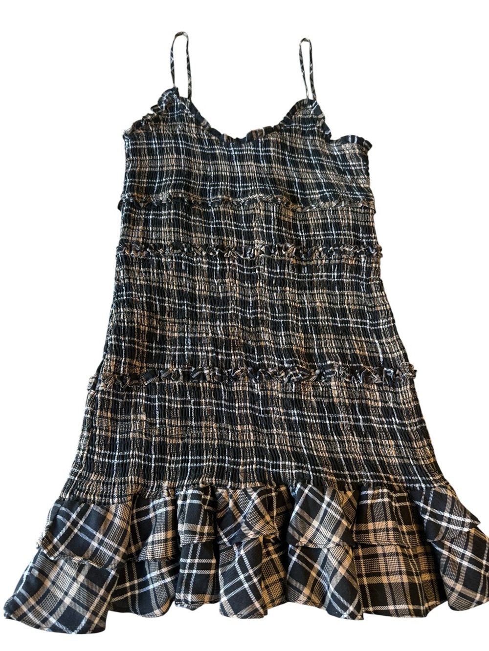 Fashion Nova Black‎ & White Plaid Smocked Midi Dress